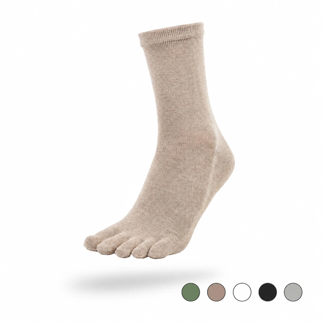 Calcetines de dedos separados largos en color gris unicolor Saguaro, protectores anatómicos ideales para transicionar al calzado minimalista en Santiago.