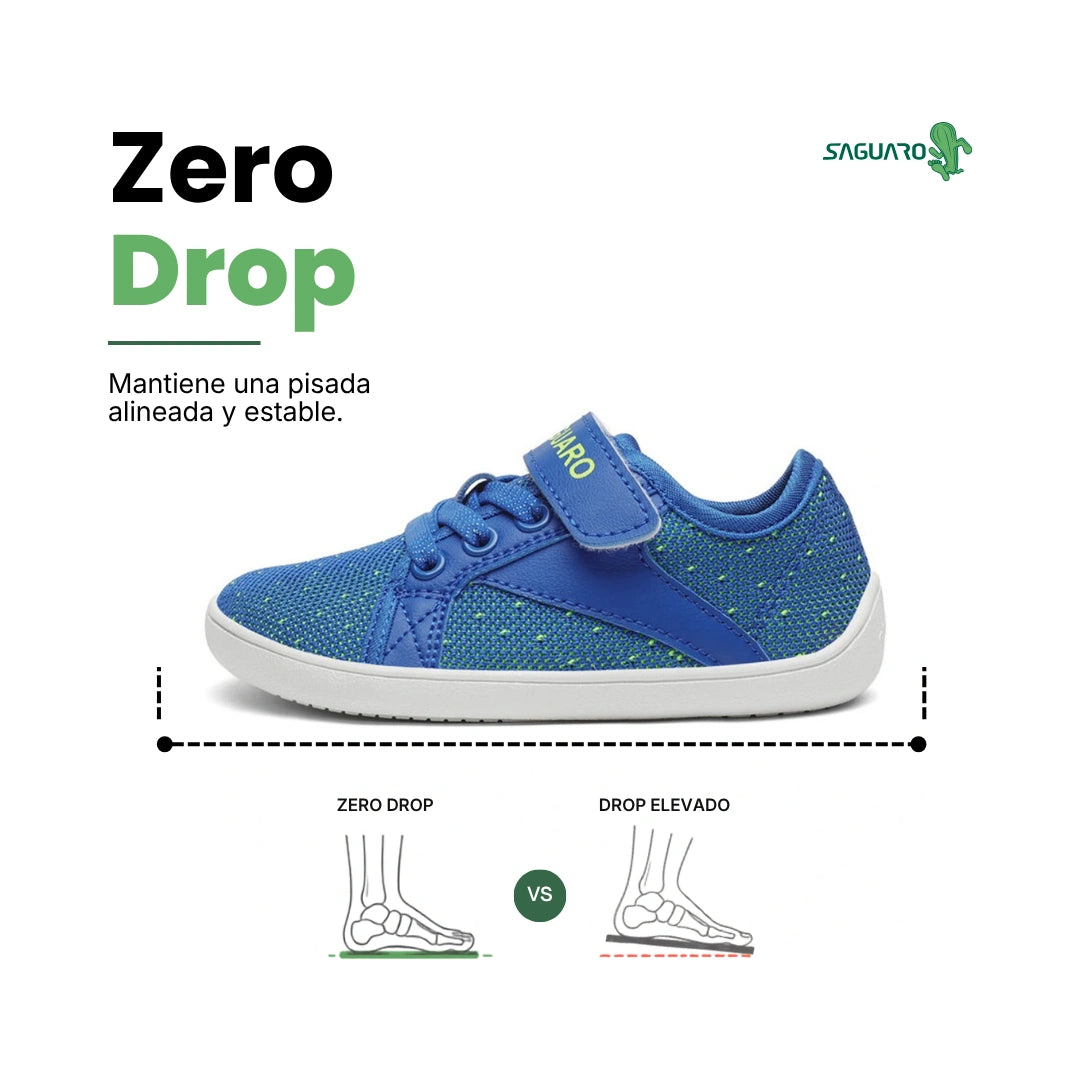 Suela plana y flexible zapatilla barefoot Saguaro azul para niños.