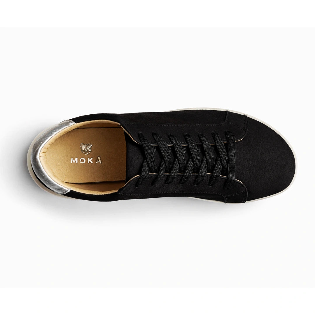 MOKA cuero negro barefoot vista superior — zapato artesanal horma ancha mujer Chile