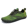 Zapatilla minimalista verde militar para senderismo ligero y outdoor.