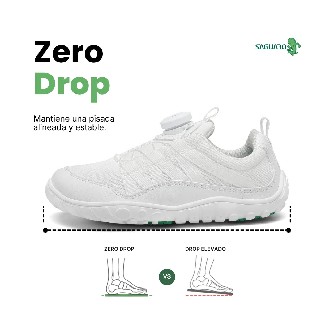 Zapatillas anchas blancas deportivas nino — calzado barefoot escolar horma ancha Chile
