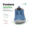 Zapatilla azul con puntera ancha para niño Saguaro, permite el libre movimiento de los dedos en actividades activas.